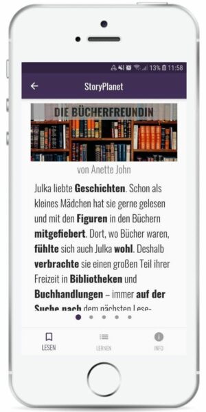Screenshot of StoryPlanet Deutsch in reading mode