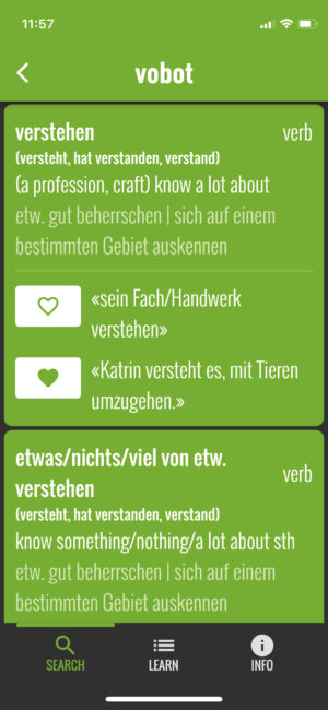 vobot German choose phrase screen "verstehen"